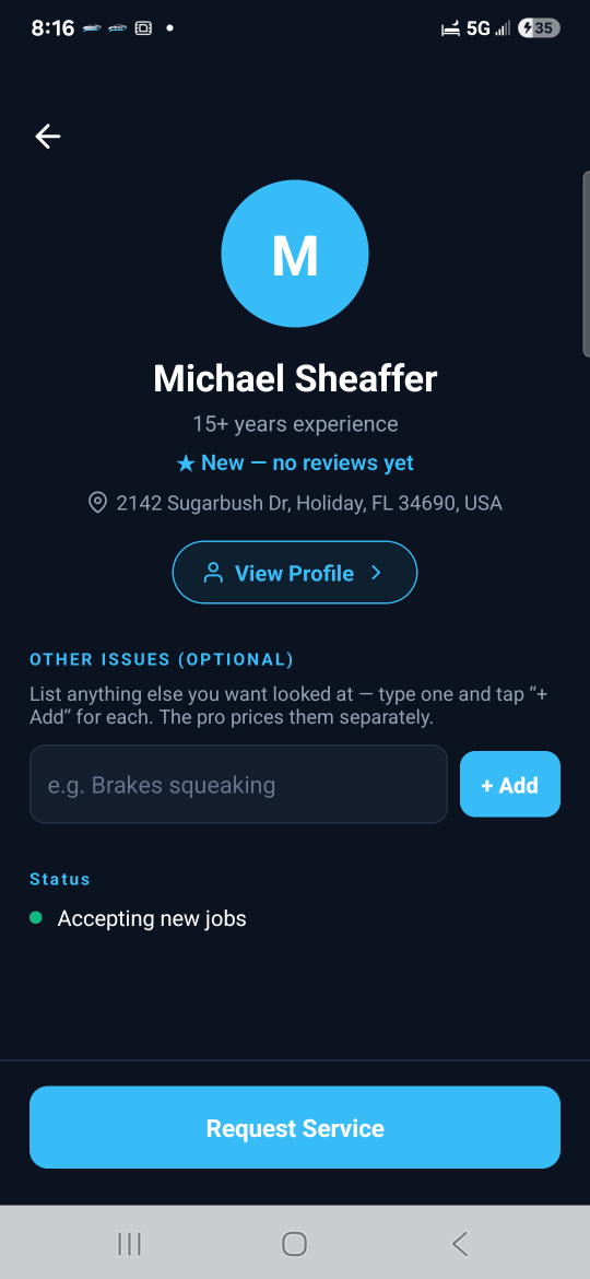 ProperMech Customer Mechanic Profile